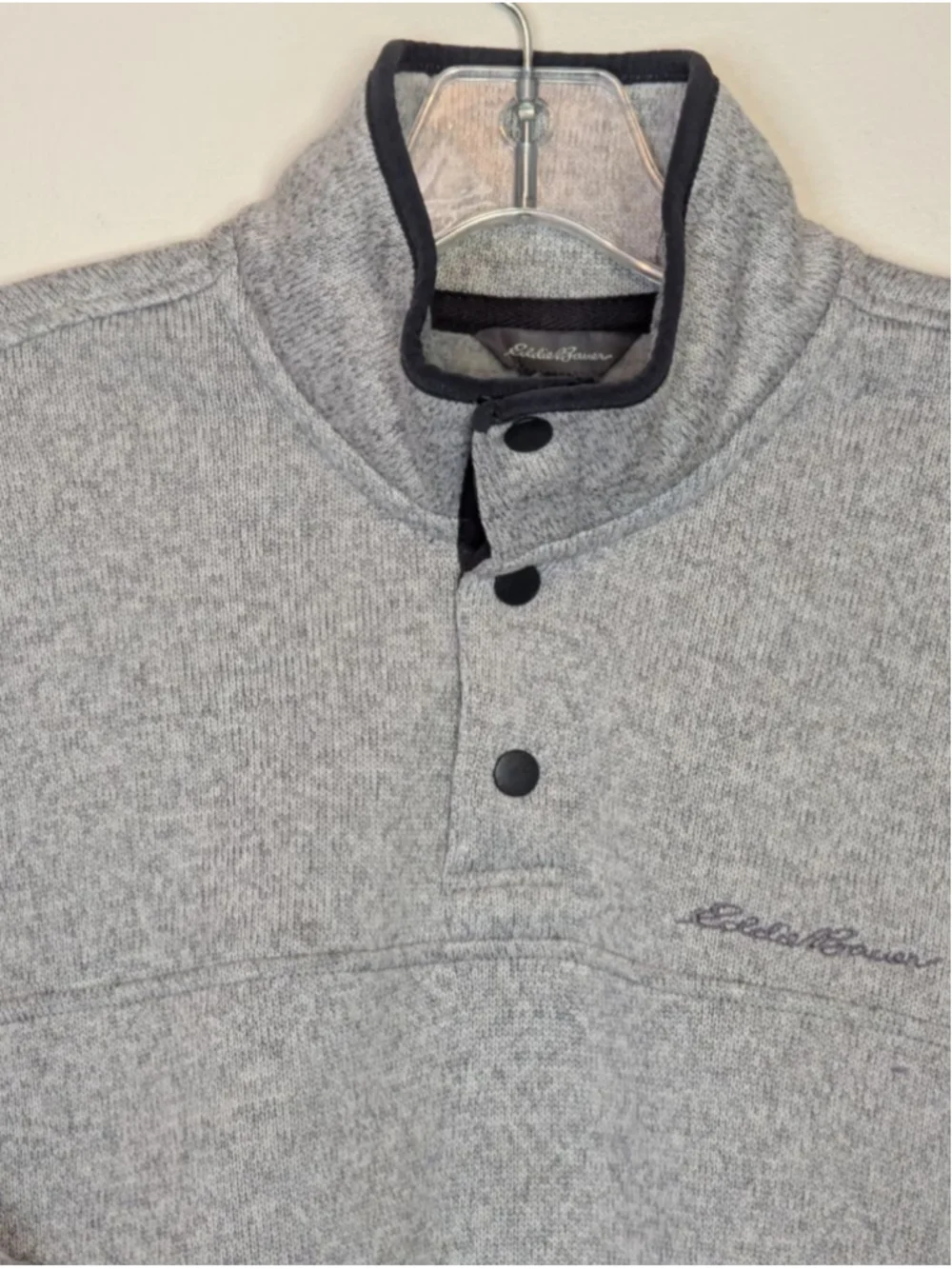 Men's Eddie Bauer Gray Fleece Mock Neck Snap Pullover XL